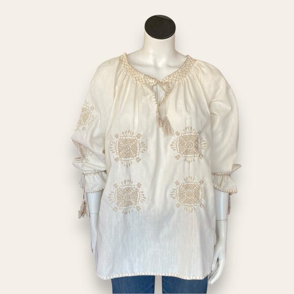 Vintage Light Weight Cotton embroidered peasant blouse size large - Picture 2 of 9